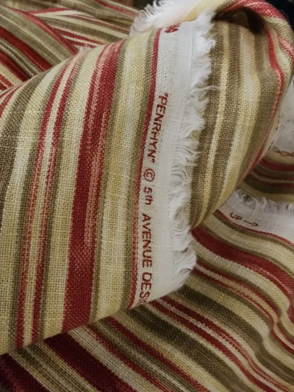 9 yds Vintage Print Fabric Striped Drapery Fabric 325.5